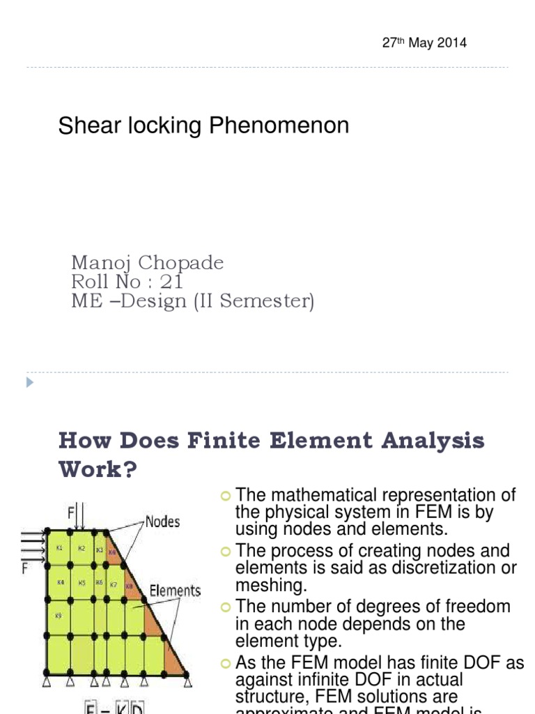 Shear Locking Finite Element Method Bending