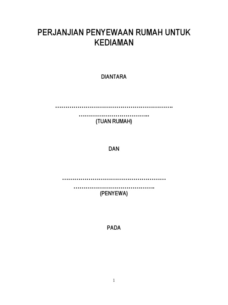 PERJANJIAN PENYEWAAN RUMAH UNTUK KEDIAMAN