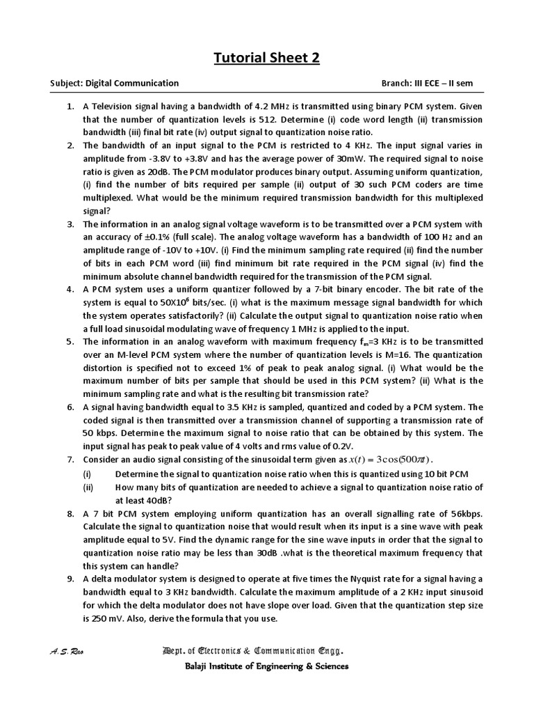 Dc Tutorial Sheet 2 Pdf Sampling Signal Processing Signal To