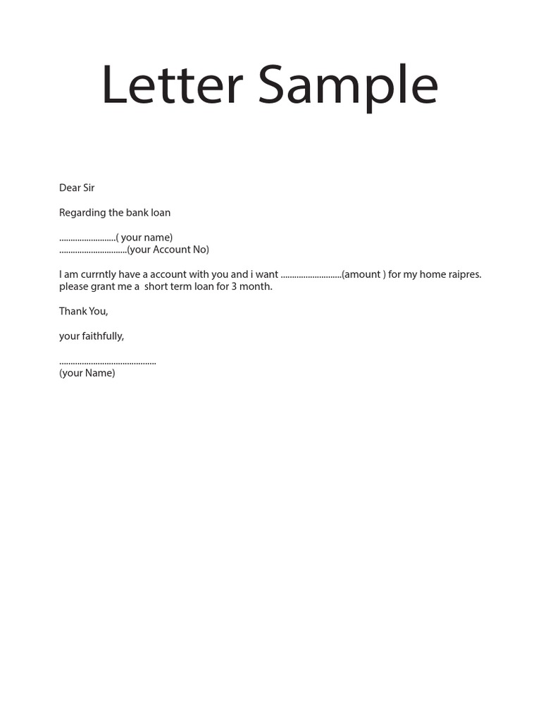 sample application letter for loan to bank
