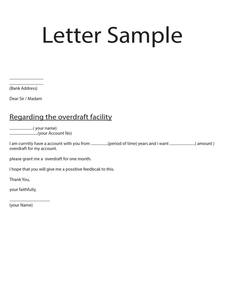 bank template letter account close request   Letter Sample Overdraft
