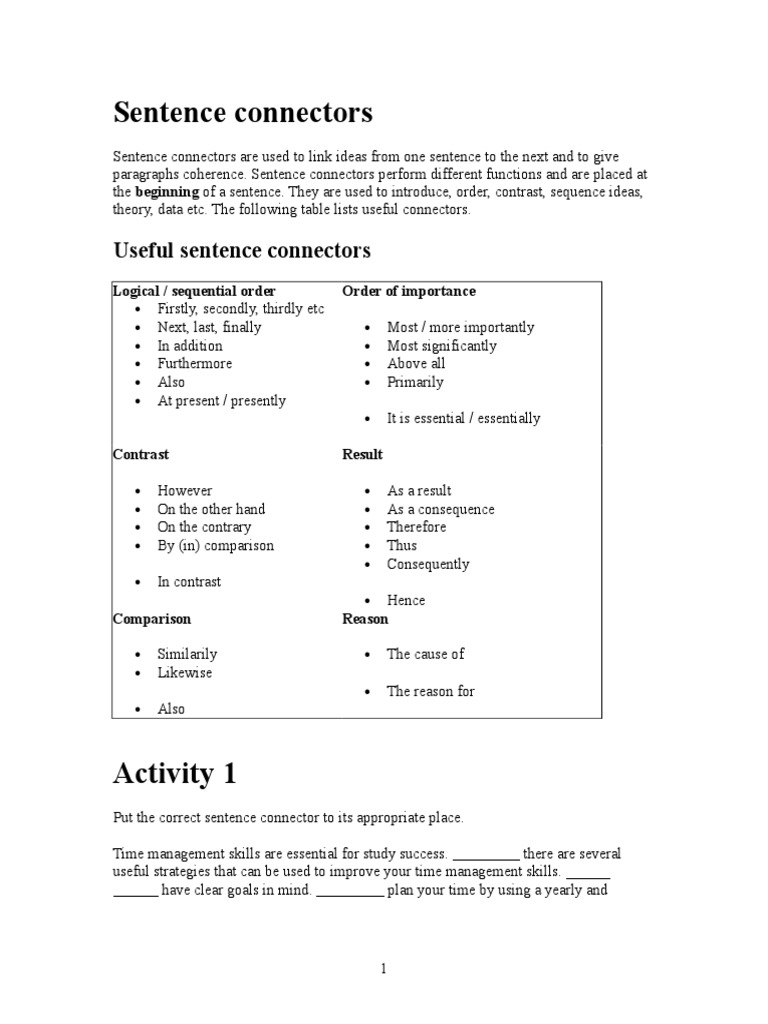 Sentence Connectors & Linking Words PDF Clause Sentence (Linguistics)