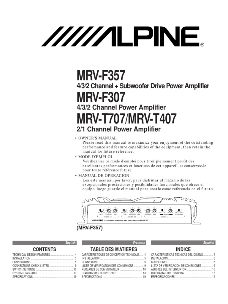 Alpine MRV-T707 Owner's Manual | PDF | Amplifier | Electronic