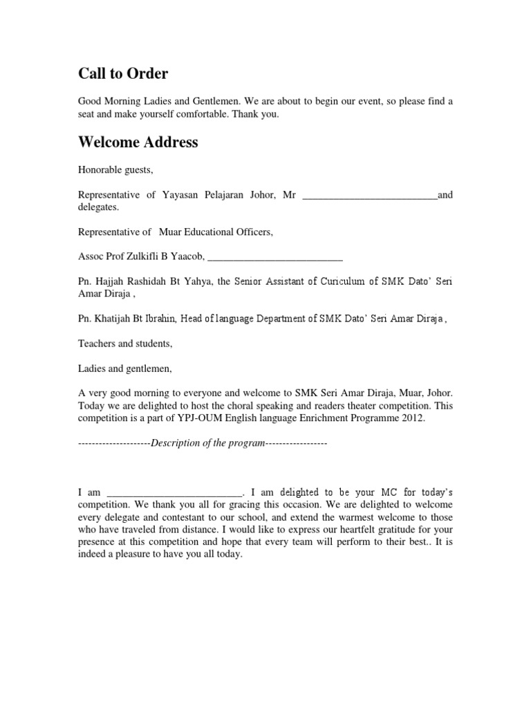 Mc Script For Choral Speaking Competition Pdf