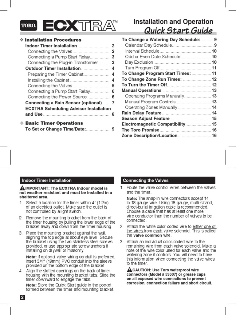 Toro ECXTRA User's Guide | Electromagnetic Interference | Electrical Wiring