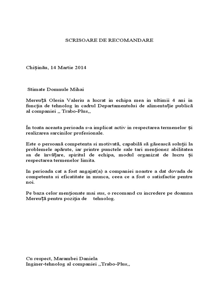 Scrisoare de Recomandare | PDF
