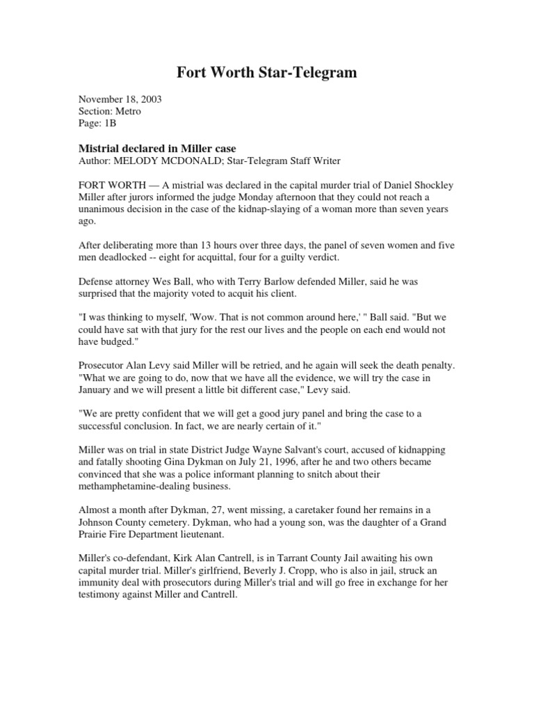 Mistrial in Fort Worth Murder Case | PDF | Judiciaries | Criminal Justice