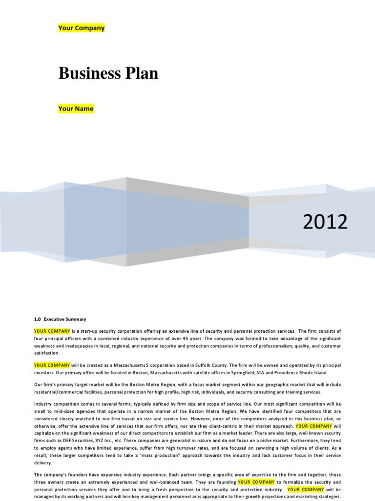 Business Plan Sample Download Free Pdf Startup Company Small