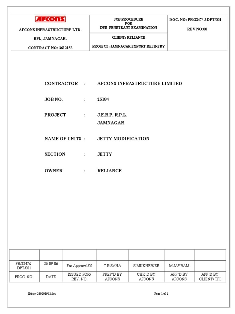 Procedure For Dye Penetrant Examination Dated 29-09-06 | PDF | Nature ...