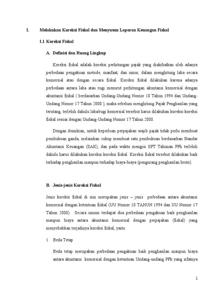 Koreksi Fiskal Dan Menyusun Laporan Keuangan Fiskal