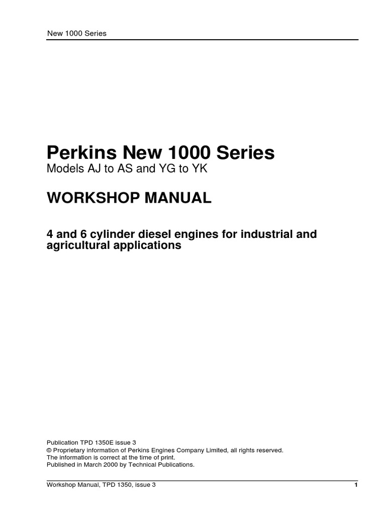 Perkins New 1000 Series Workshop Manual | PDF | Turbocharger