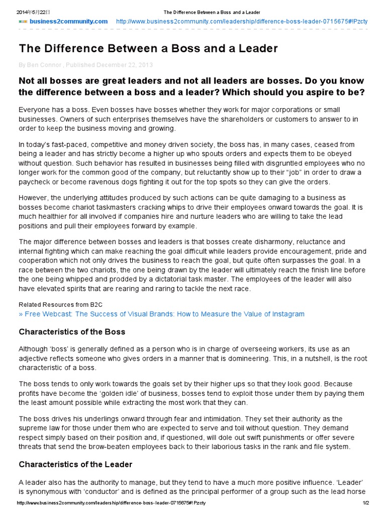 The Difference Between A Boss and A Leader | PDF | Leadership ...