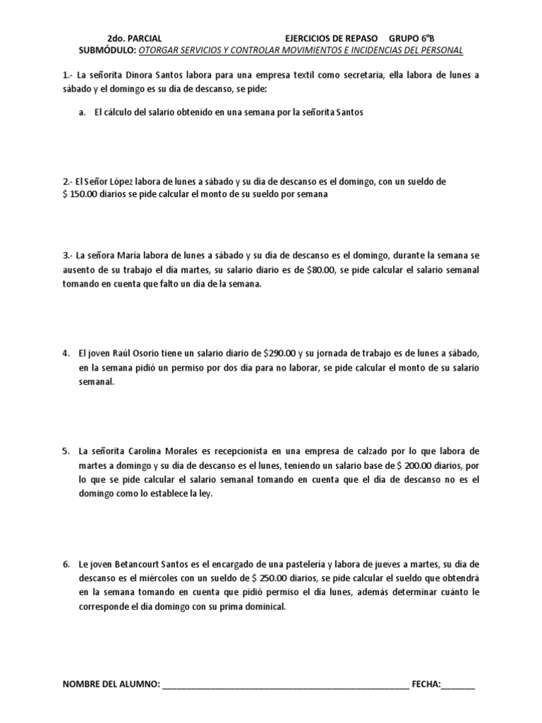 Ejercicios para Calcular Nómina Semanal PDF | PDF | Salario | Ahorro