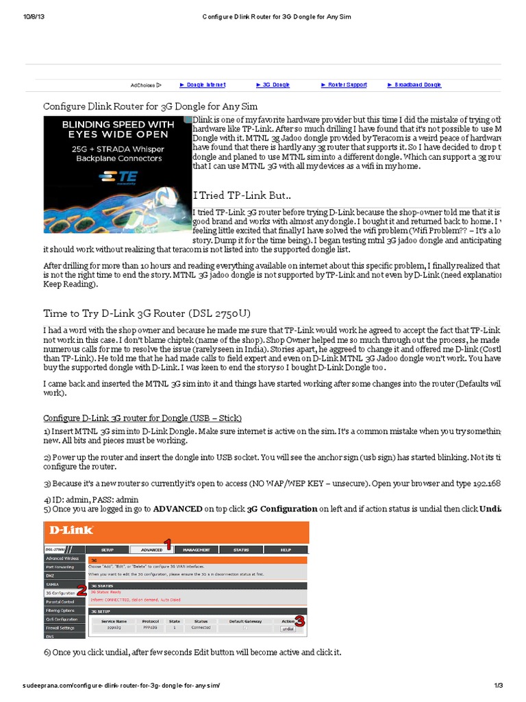 Configure D-Link Router for 3G Dongle | PDF | Business | Computers