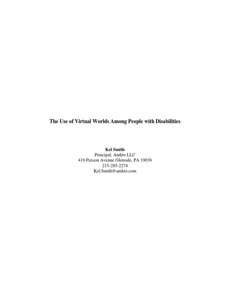 The Use of Virtual Worlds Among People With Disabilities | PDF ...