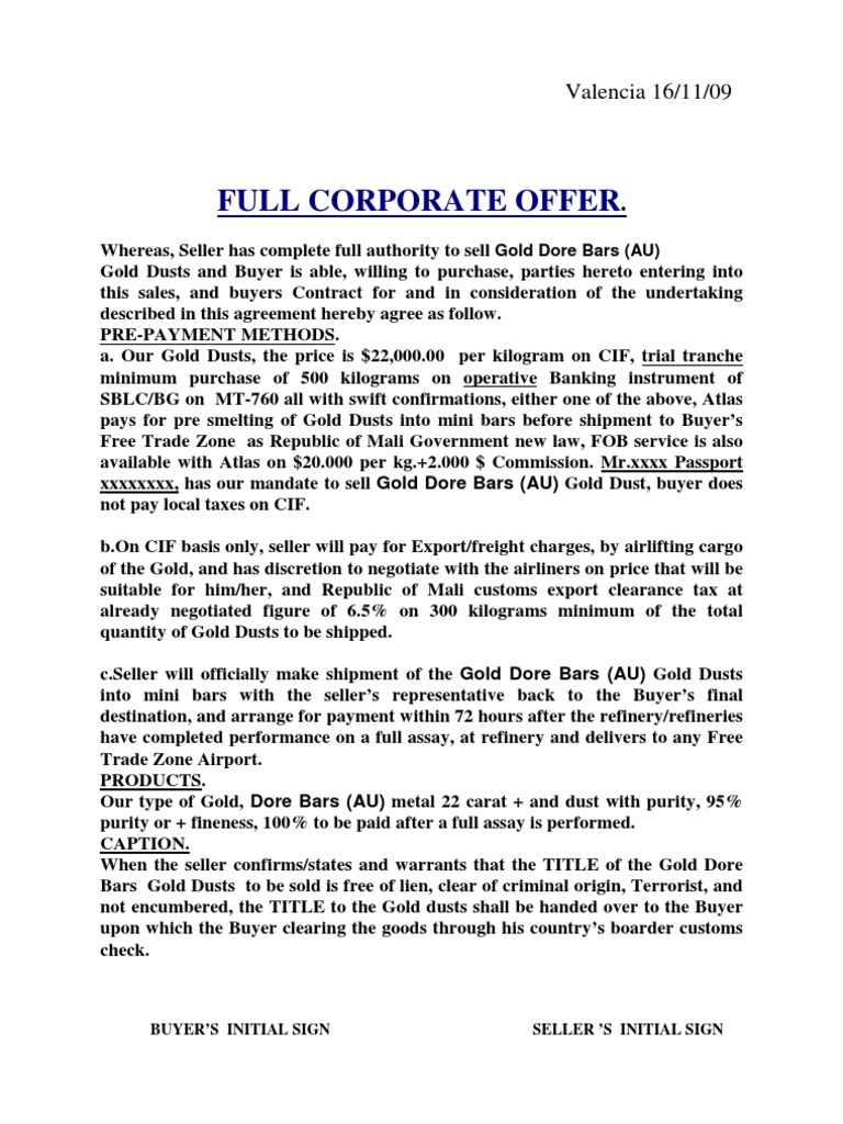 Gold Purchase Agreement Overview | PDF | Invoice | Private Law