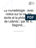 La Monadologie Avec Notice Sur La Vie, Les Écrits Et La Philosophie de Leibnitz Par M. E. Segond,... -V. Palmé (Paris)-1883