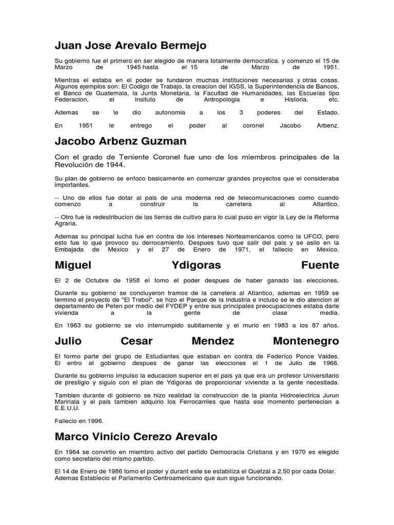 Logros de Juan José Arévalo en Guatemala | PDF | Guatemala ...