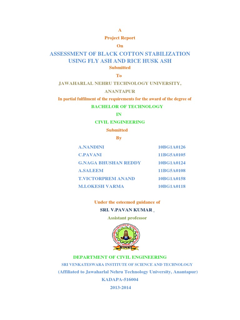 Assessment of Black Cotton Stabilization Using Fly Ash and Rice Husk ...