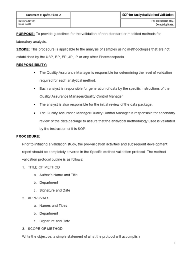 Method Validation Sop PDF Methodology Analysis