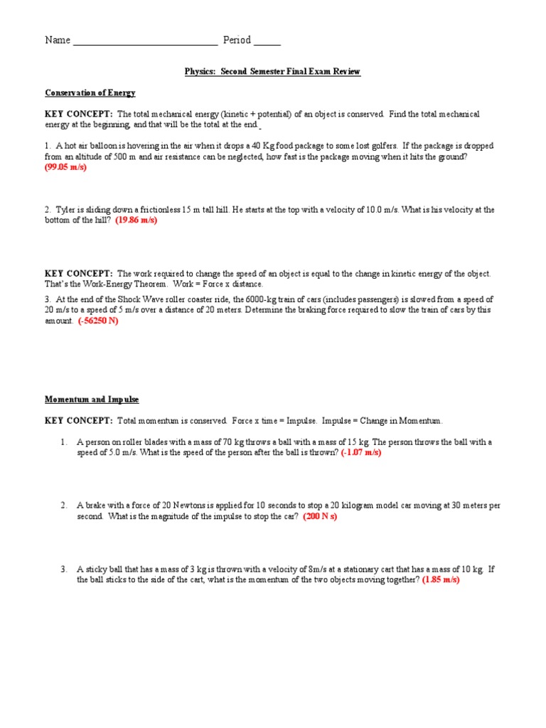 Spring Final Review - KEY | PDF | Electric Charge | Acceleration