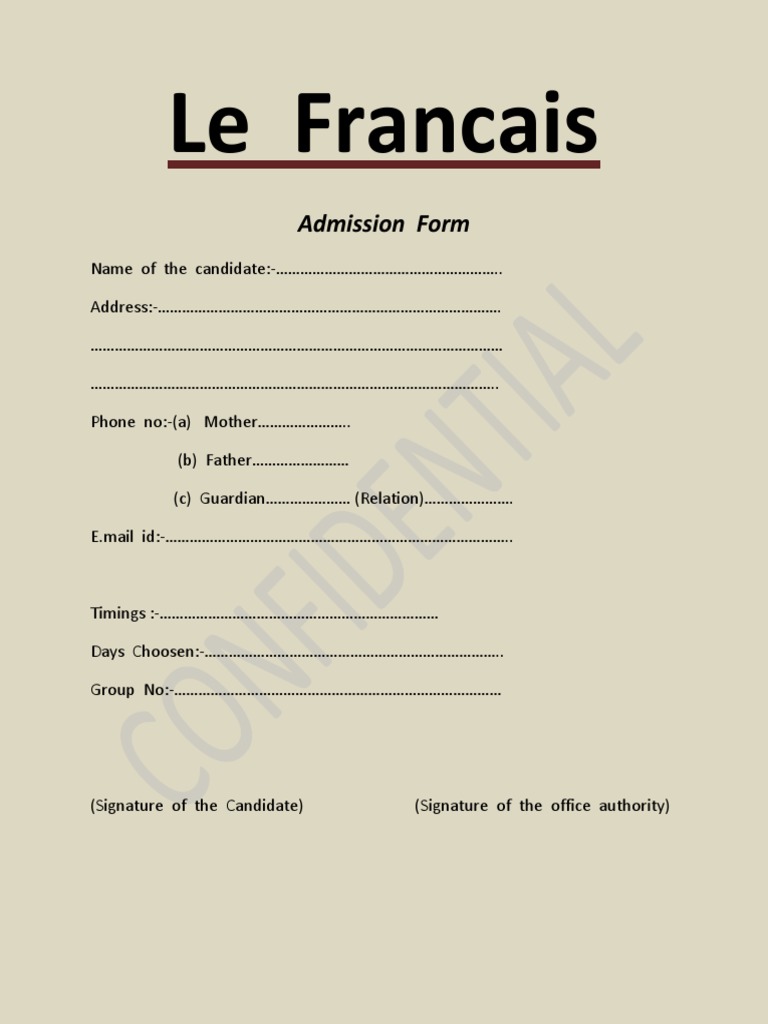 French Admission Form Template | PDF | Games & Activities | Law