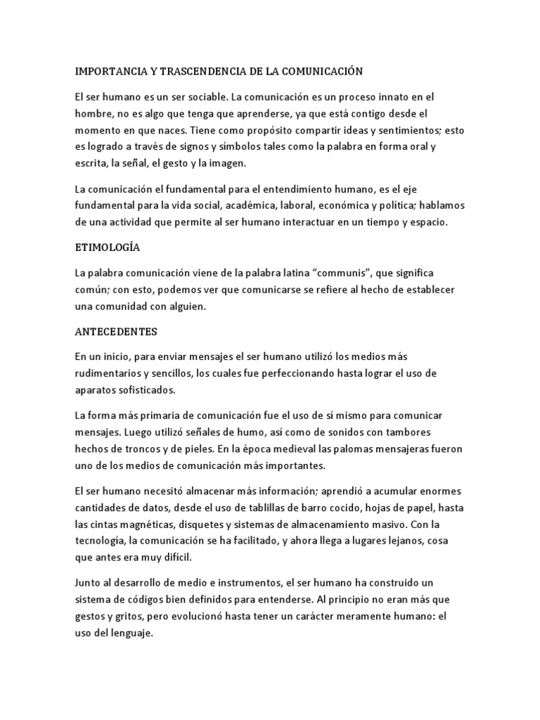 Importancia y Trascendencia de La Comunicación