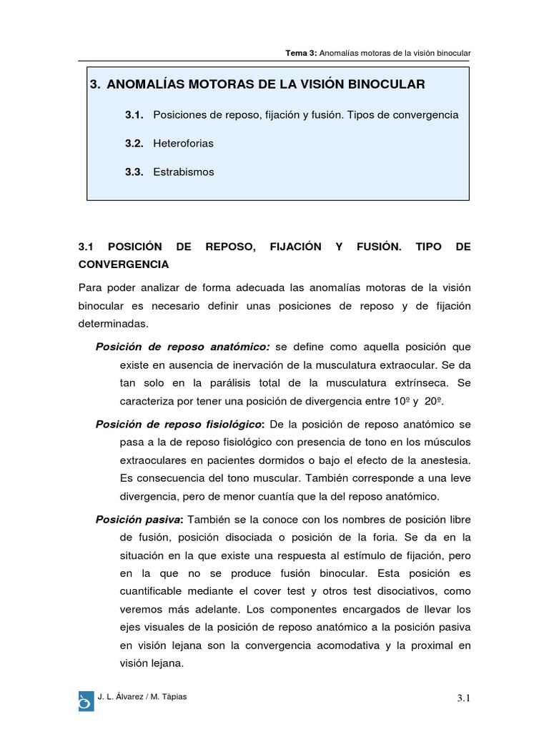 Anomalías motoras en visión binocular | PDF | Percepción visual ...