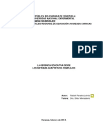 La Gerencia Educativa Desde Los Sistemas Adaptativos Complejos (Tesis Doctoral Mención Publicación) Rafael Perales l Unesr Feb 2014