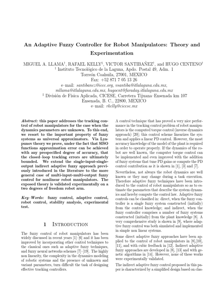 Adaptive Fuzzy Control for Robots | PDF | Control Theory | Fuzzy Logic