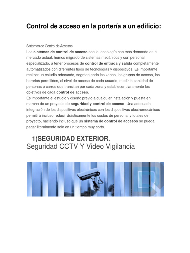 Propuesta Control de Acceso A Un Edificio | PDF | Biometría | Informática