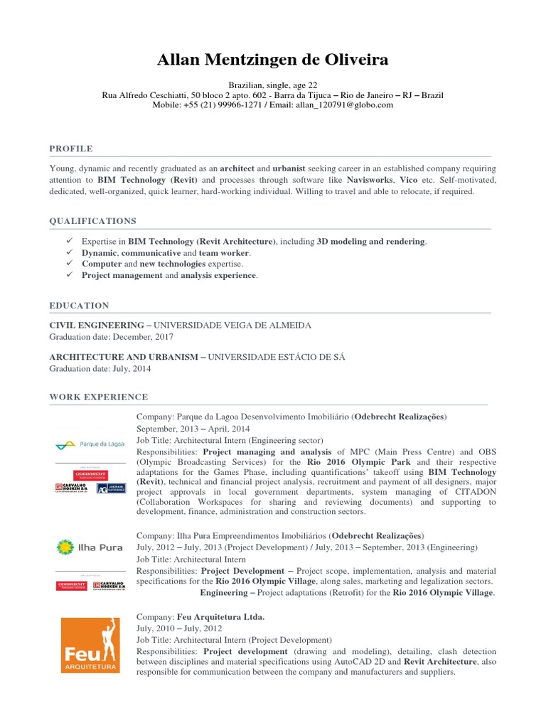 Revit MEP BIM Modeler Resume | PDF | Autodesk Revit | Rio De Janeiro