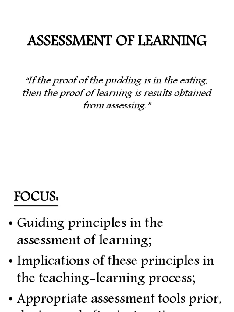 Principles of Learning Assessment | PDF | Educational Assessment ...