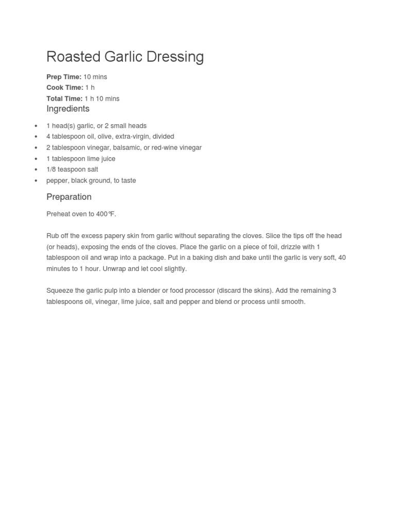Roasted Garlic Dressing PDF
