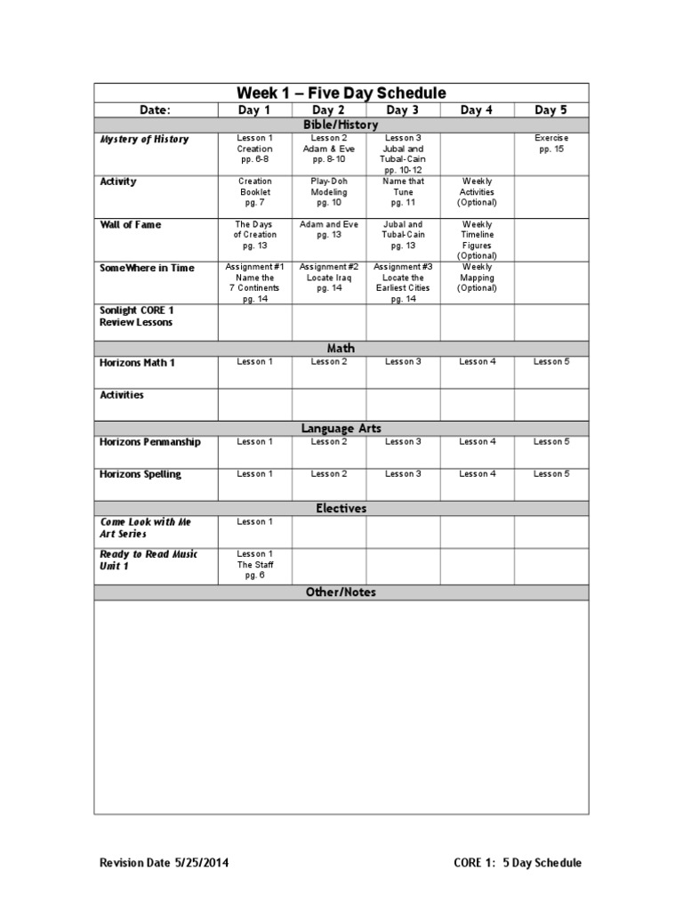 MOH & SL 1 Schedule | PDF