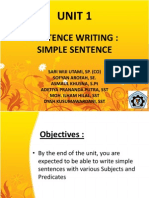 Sentence Writing: Simple Sentence: Unit 1