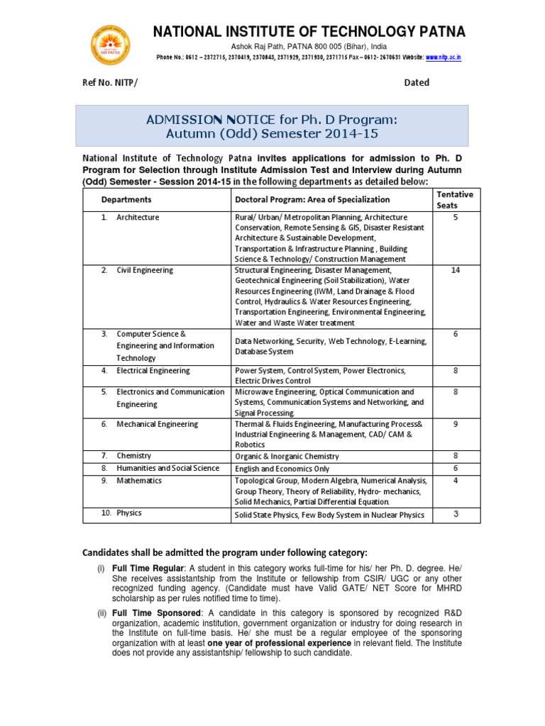 Admission Notice PH D Session 2014 15 | PDF | University And College ...