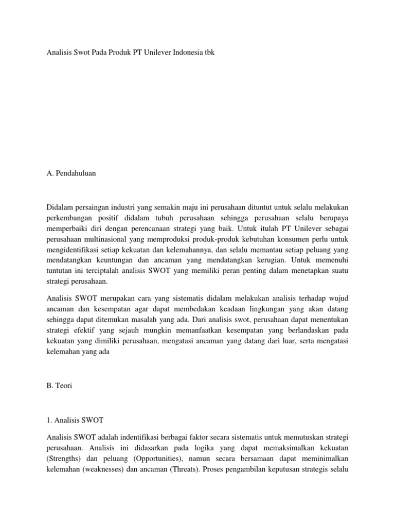 Analisis Swot Pada Produk Pt Unilever Indonesia Tbk