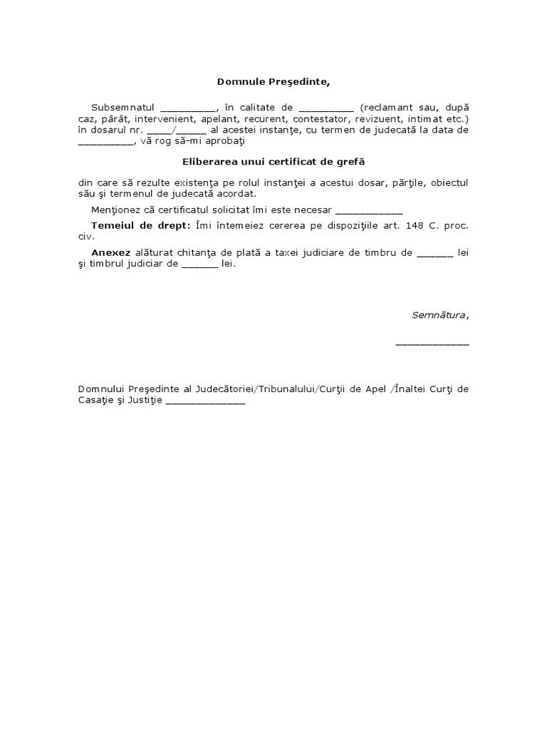 Cerere certificat grefa