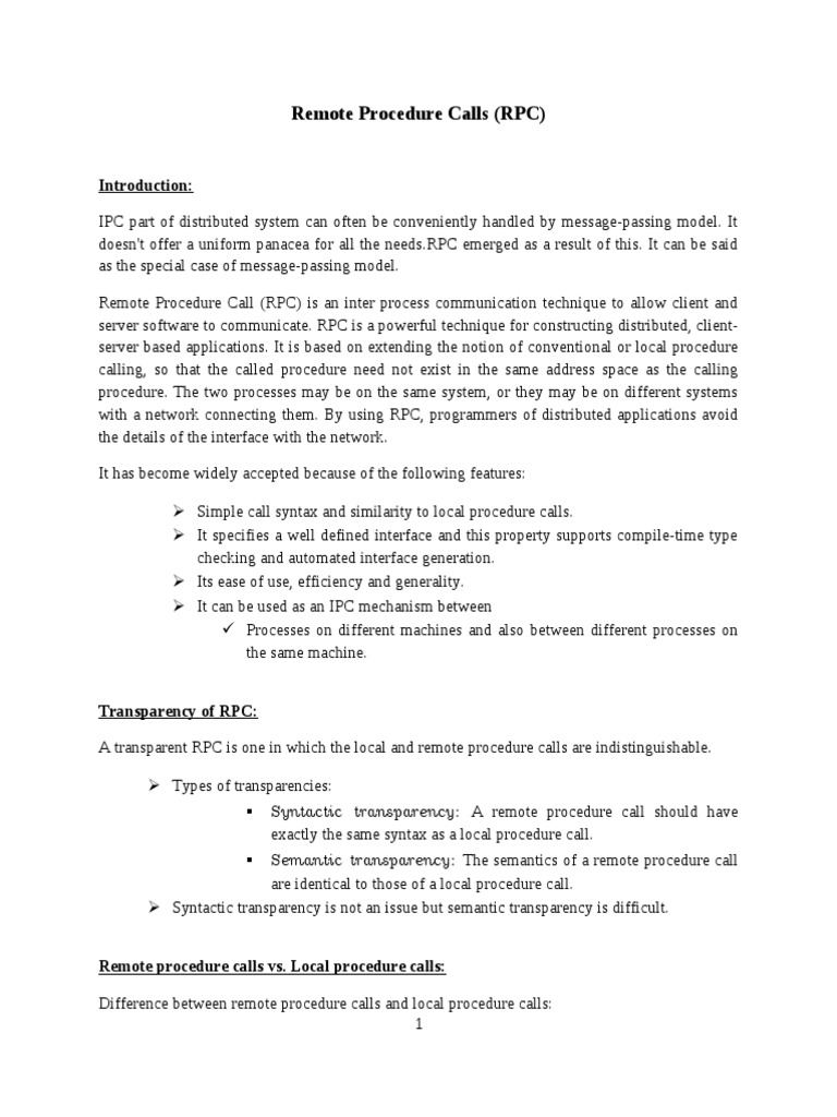 Remote Procedure Calls PDF Message Passing Server
