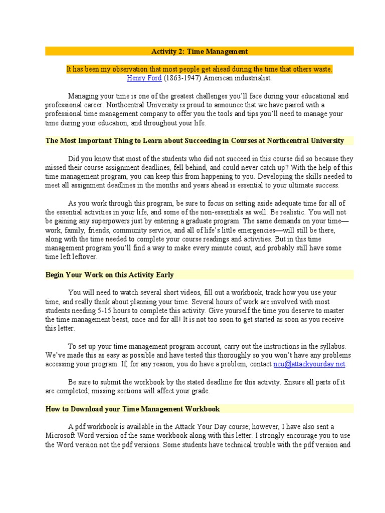 Intro Activity 2 Time Management | PDF