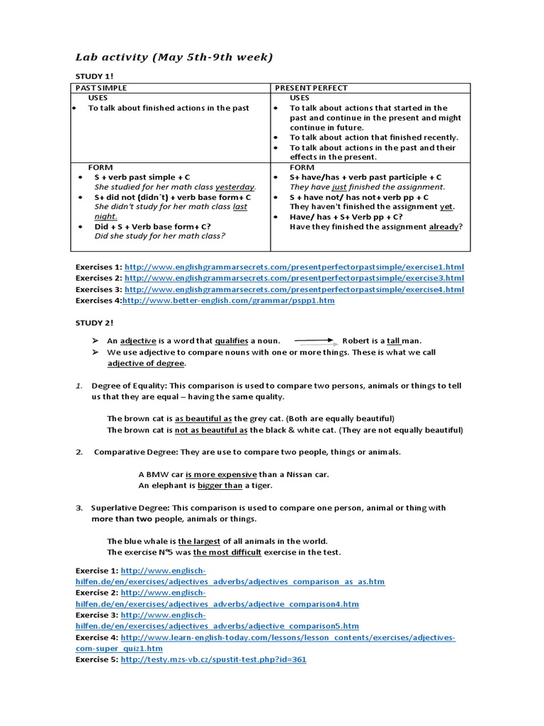 Lab Activity Unit 4 PDF Verb Adjective