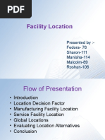 Facility Location: Presented By:-Fedora - 76 Sharon-111 Manisha-114 Malcolm-89 Roshan-106