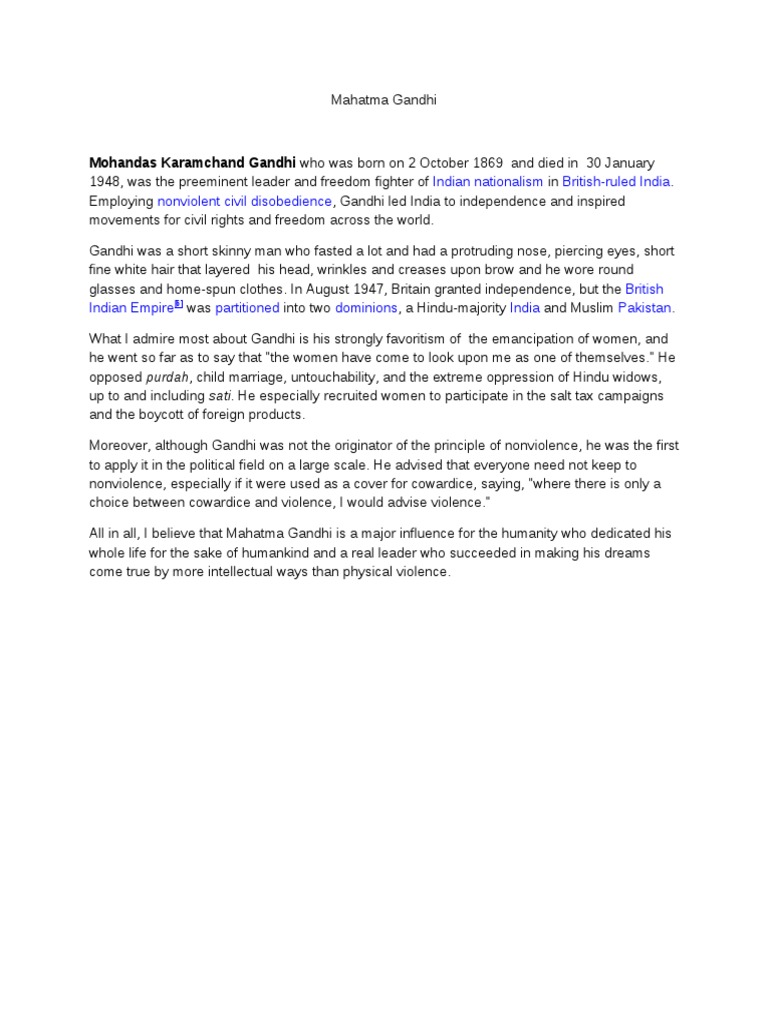 Mahatma Gandhi: Leader of Nonviolence | PDF