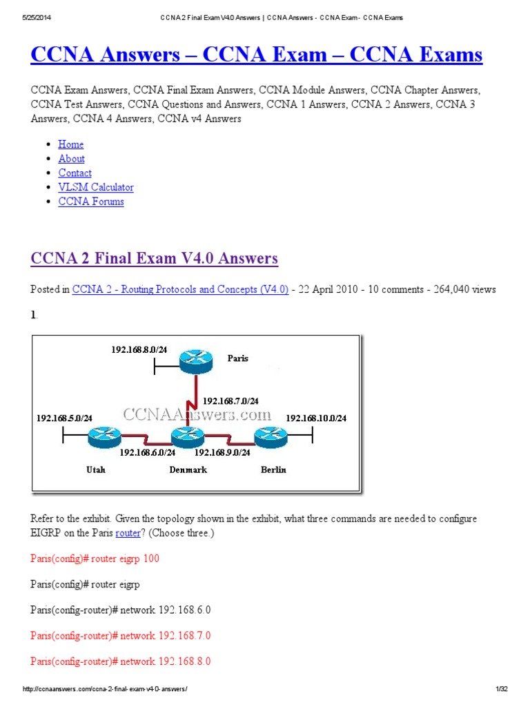 Ccna 2 Chapter 10 Exam