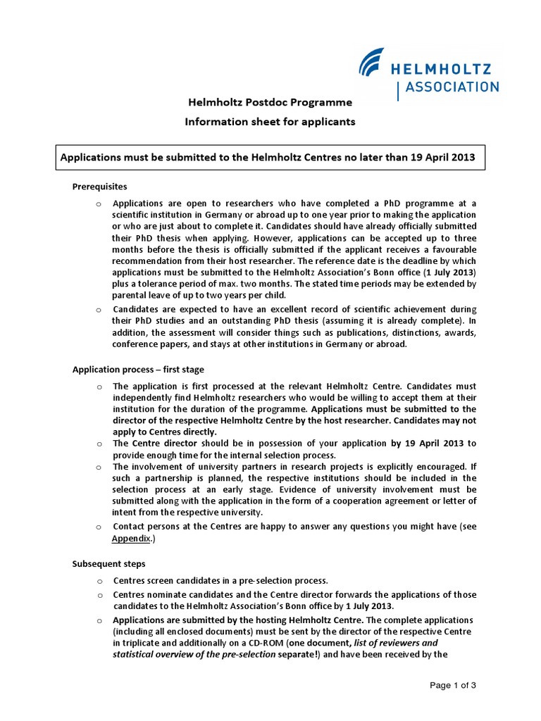 Helmholtz Postdoc Programme Guide | PDF | Doctor Of Philosophy | Thesis