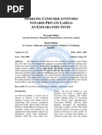 Download Modeling Consumer Attitudes Towards Private Labels An Exploratory Study by anjali singla SN22600237 doc pdf