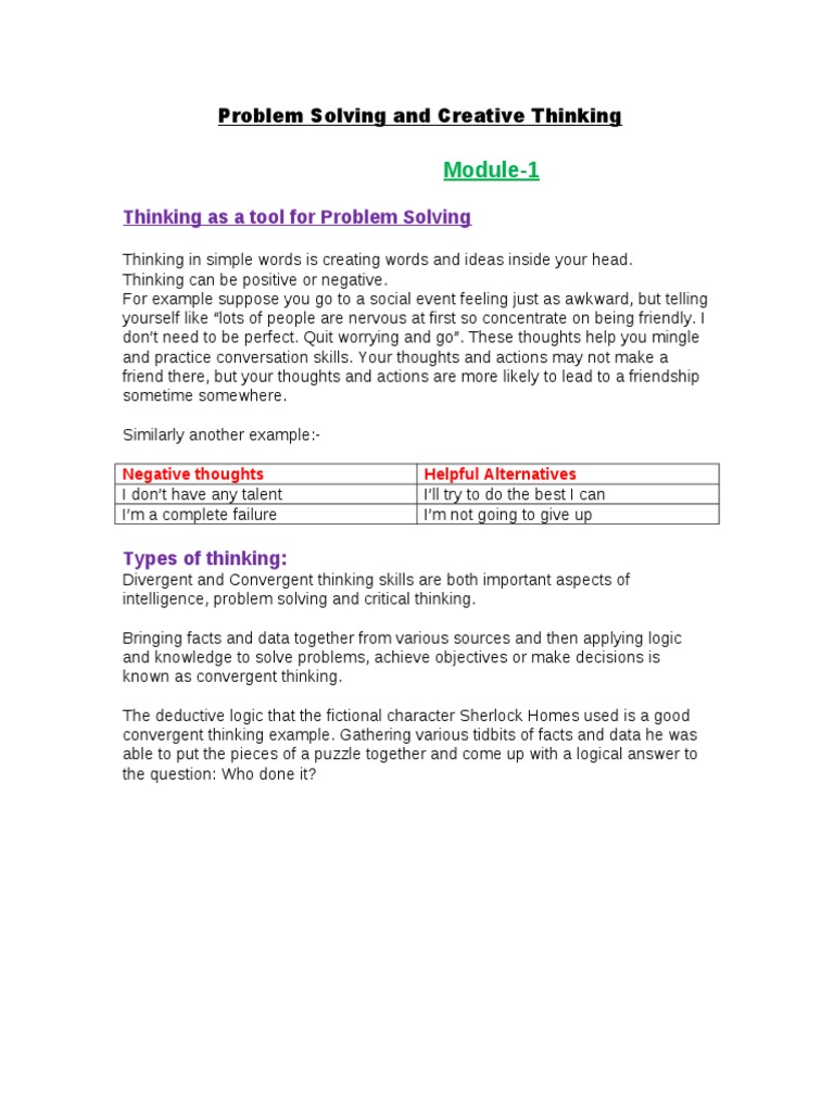 Problem Solving and Creative Thinking | PDF