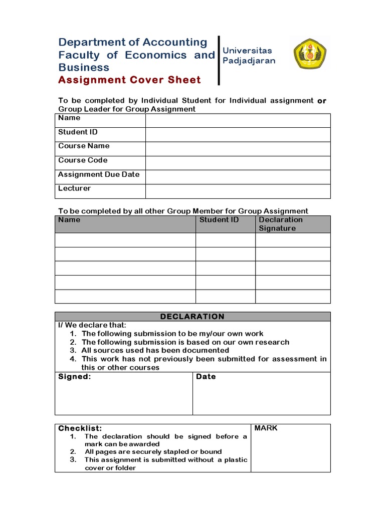 Assignment Cover Sheet Template | PDF | Business