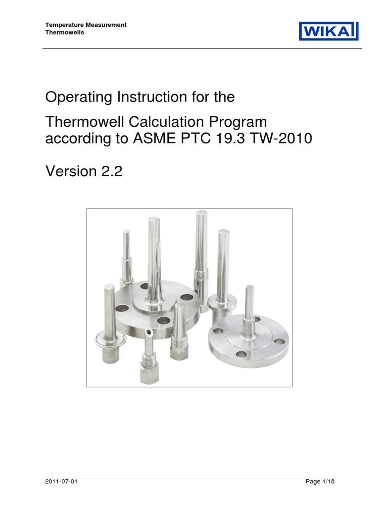Operating Instruction For The Thermowell Calculation Program According